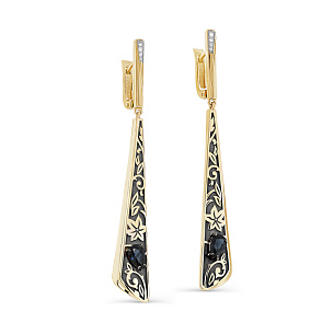 Серьги с английским замком из желтого золота с сапфиром