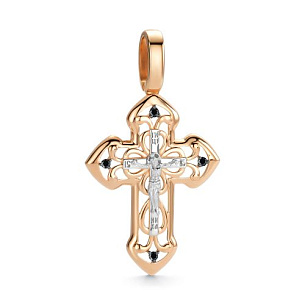 Крест из красного золота с бриллиантом