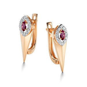 Серьги с английским замком из красного золота с бриллиантами