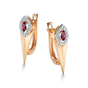 Серьги с английским замком из красного золота с бриллиантом