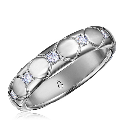 Кольцо обручальное из белого золота с бриллиантами