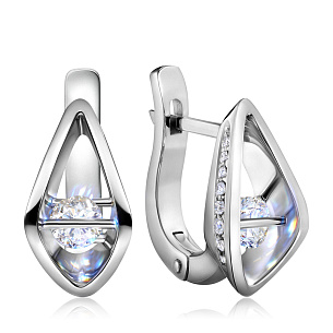 Серьги с английским замком из белого золота с бриллиантом