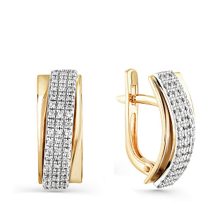 Серьги с английским замком из желтого золота с бриллиантом