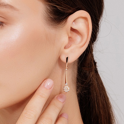 Серьги с английским замком из красного золота с бриллиантами