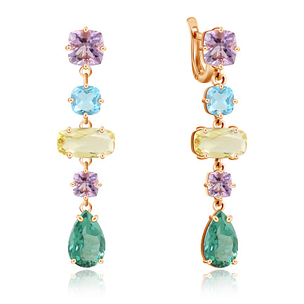 Серьги с английским замком из красного золота с аметистом