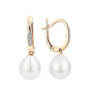 Серьги с английским замком из красного золота с жемчугом