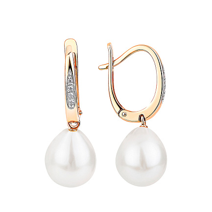 Серьги с английским замком из красного золота с жемчугом