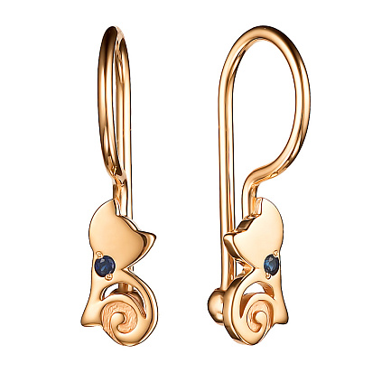 Серьги детские из красного золота с сапфирами