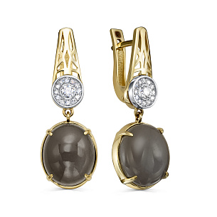 Серьги с английским замком из желтого золота с бриллиантом