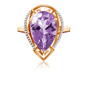 Кольцо из красного золота с аметистом, фианитом