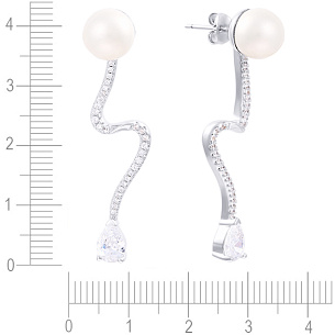 Пусеты из серебра с фианитом, жемчугом