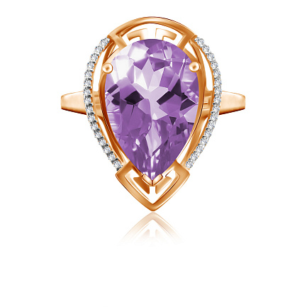Кольцо из красного золота с аметистом, фианитом