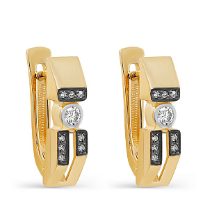 Серьги с английским замком из желтого золота с бриллиантами