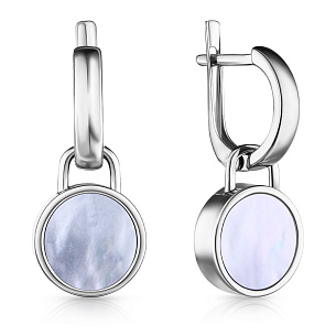 Серьги с английским замком из серебра с перламутром и агатом