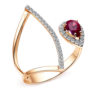 Кольцо из красного золота с рубином, бриллиантами