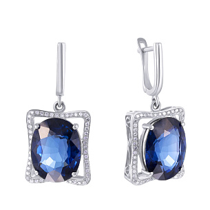 Серьги с английским замком из белого золота с бриллиантами и сапфирами