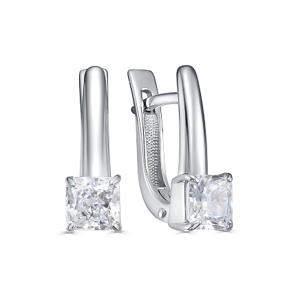 Серьги с английским замком из серебра с бриллиантами