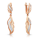 Серьги с английским замком из красного золота с фианитом