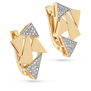 Серьги с английским замком из желтого золота с бриллиантами