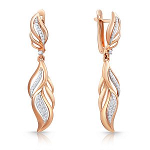 Серьги с английским замком из красного золота с фианитом