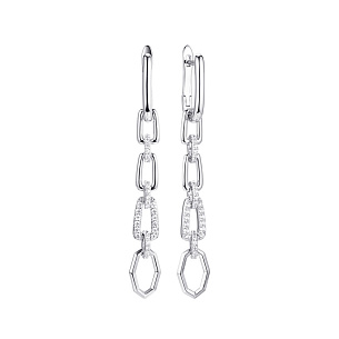 Серьги со съемным элементом из серебра с фианитами