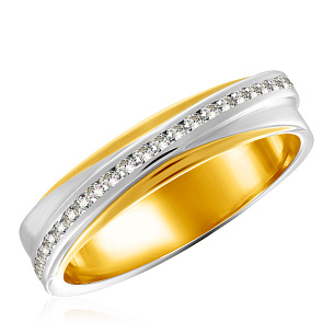 Кольцо обручальное из комбинированного золота с бриллиантом