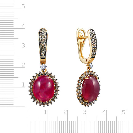 Серьги из желтого золота с бриллиантами, рубинами