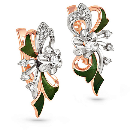 Серьги с английским замком из красного золота с бриллиантами