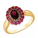 Кольцо из желтого золота с бриллиантами, родолитом