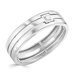 Кольцо обручальное из белого золота с бриллиантом