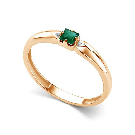 Кольцо из красного золота с бриллиантами, изумрудом