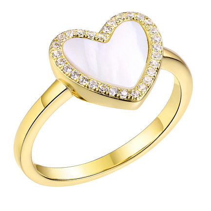 Кольцо из серебра с перламутром, фианитами