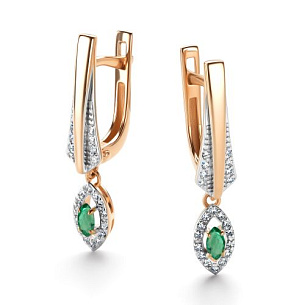 Серьги с английским замком из красного золота с бриллиантом