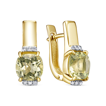 Серьги с английским замком из желтого золота с бриллиантами