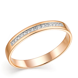 Кольцо обручальное из красного золота с бриллиантами