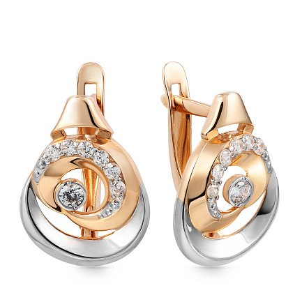 Серьги с английским замком из красного золота с фианитом