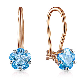 Серьги с французским замком из красного золота с фианитом