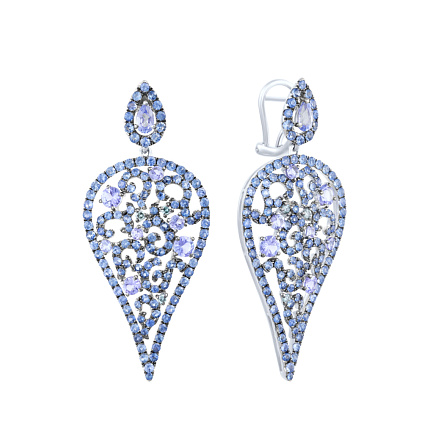 Серьги из белого золота с сапфирами, танзанитами