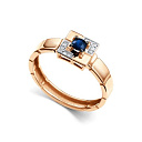 Кольцо из красного золота с бриллиантами, сапфиром