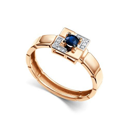 Кольцо из красного золота с бриллиантами, сапфиром