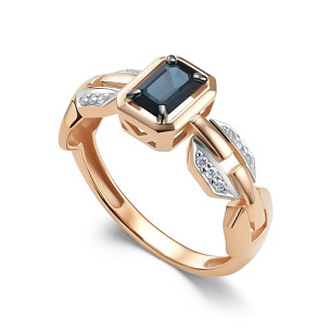 Кольцо из красного золота с сапфиром и бриллиантами