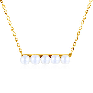 Колье из желтого золота с жемчугом, плетение якорное