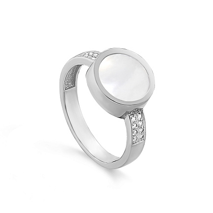 Кольцо из серебра с перламутром, фианитами