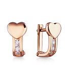 Серьги с английским замком из красного золота с фианитом