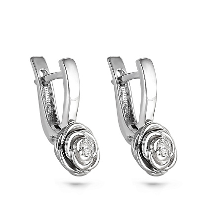 Серьги с английским замком из серебра с фианитами