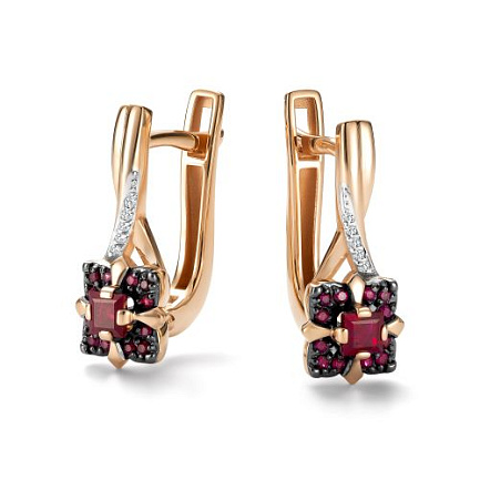 Серьги с английским замком из красного золота с бриллиантами
