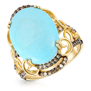 Кольцо из желтого золота с бирюзой, бриллиантами
