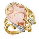 Кольцо из желтого золота с бриллиантами, кварцем