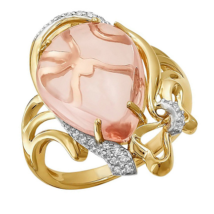 Кольцо из желтого золота с бриллиантами, кварцем