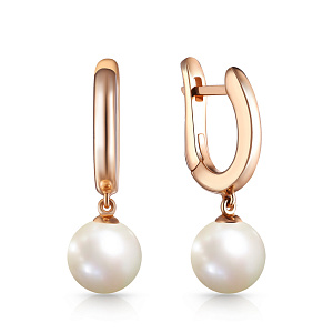 Серьги с английским замком из красного золота с жемчугом